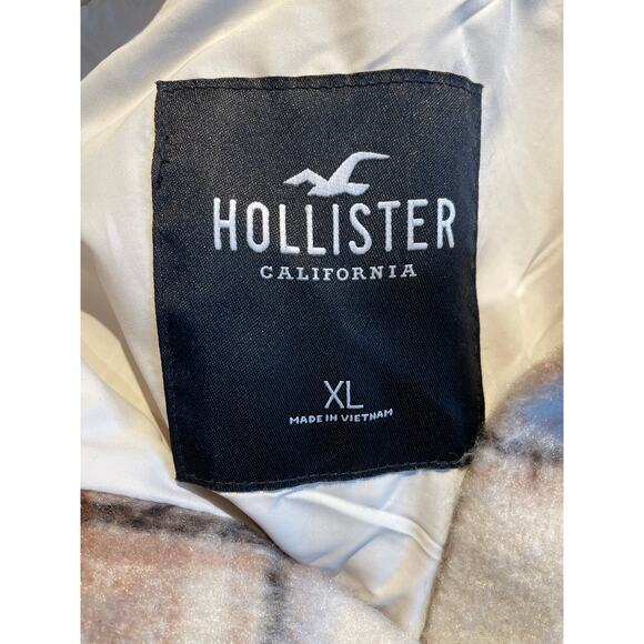 Hollister Jacket Womens XL Brown/Cream Plaid Lined Button-up Pockets Streetwear - Picture 4 of 6